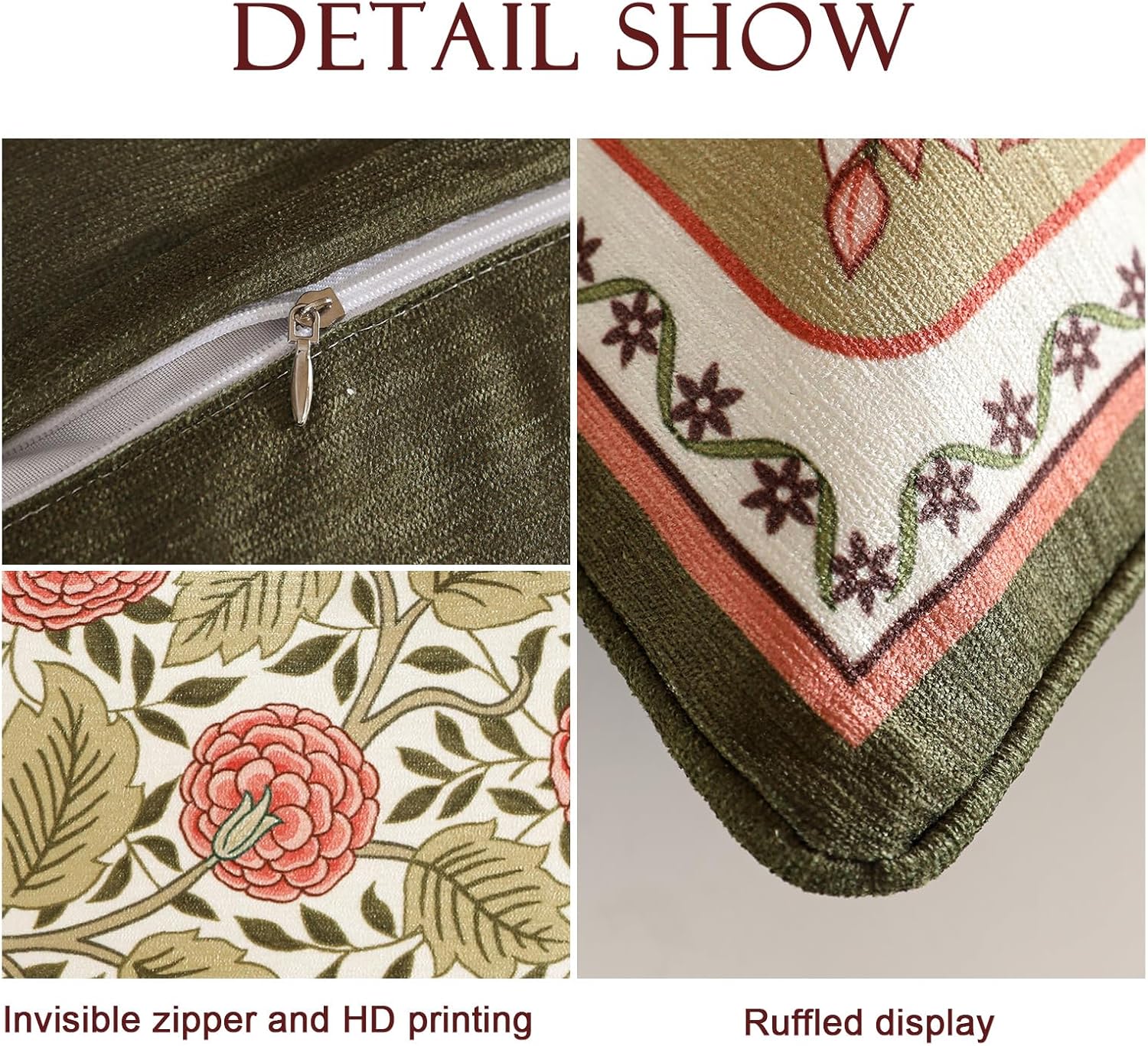 Square Throw Pillow Covers,Brown Cozy Velvet Farmhouse with Daisy and Leaves Floral Pattern Pillowcases,Decoration Pillows Cushion Covers for Couch Sofa Bed Car Chair,18"x18"