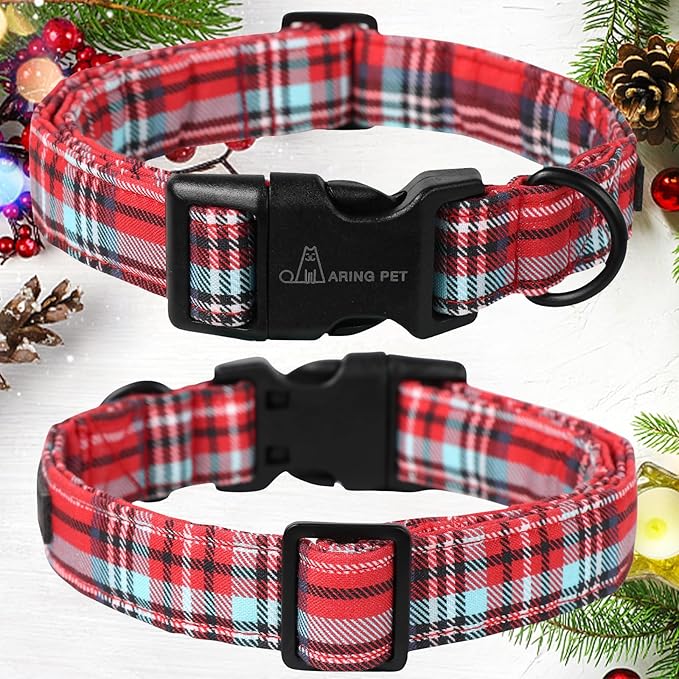 ARING PET Christmas Dog Collar Cute Red Plaid Dog Collar, Adjustable Cotton Christmas Dog Collars Puppy Collar for Small Medium Large Dogs