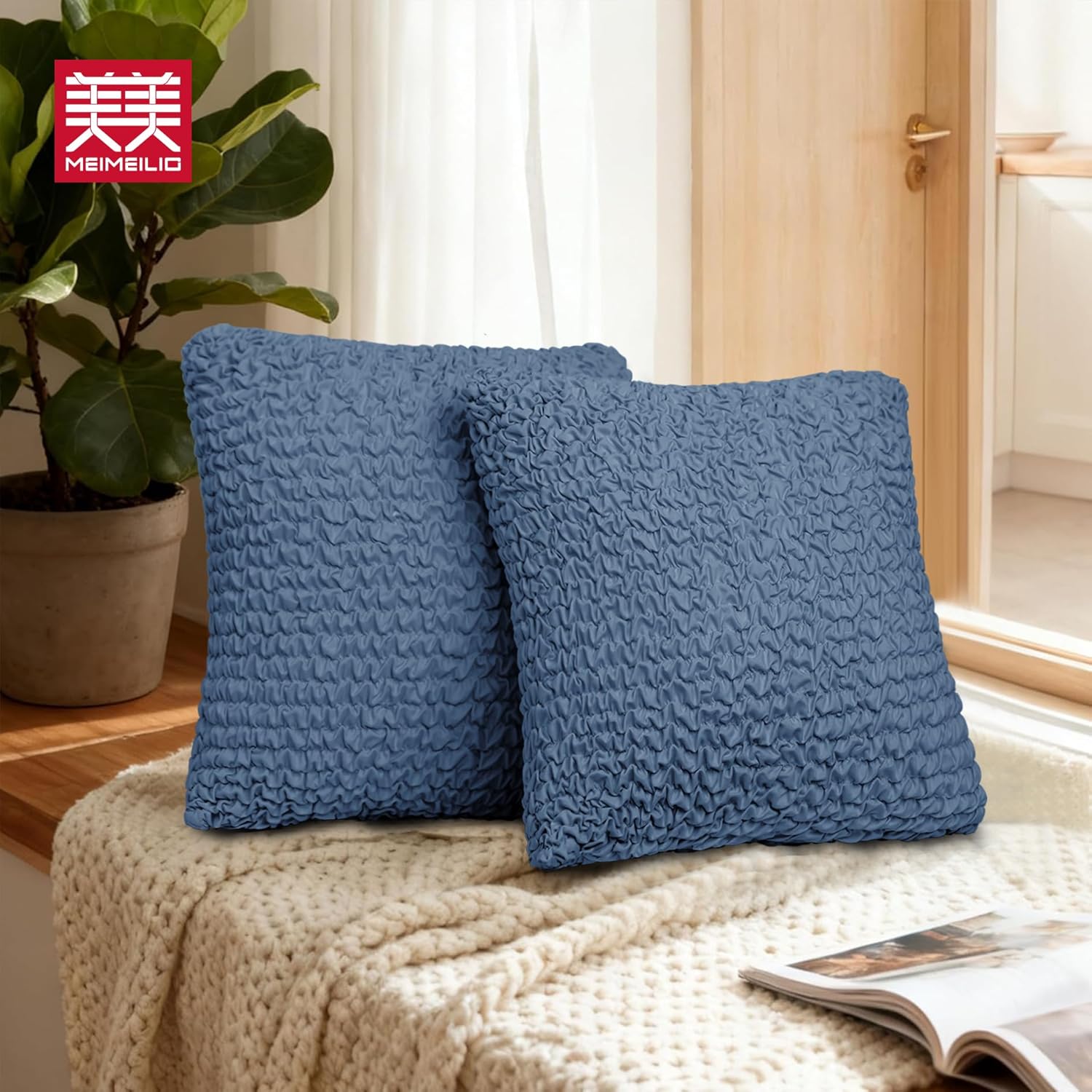 Decorative Throw Pillow Cover Elastic Couch Pillow Covers 18 x 18 & 20 x 20 Inch with Invisible Zipper Cushion Case for Bed Couch Sofa Living Room Home Decor (Pack of 1, Agate Blue)