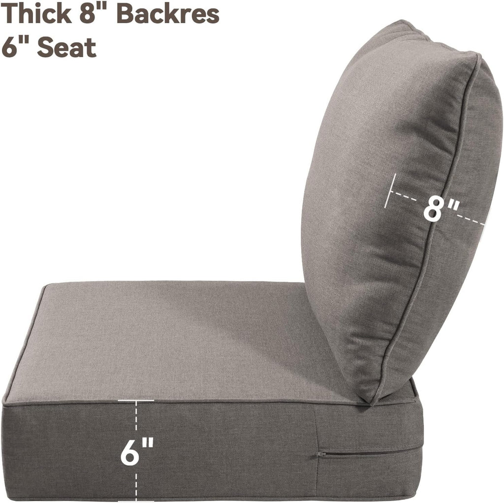 6" Thick Outdoor Cushions 24x24x6, 3-Set Deep Seat Patio Cushions with Removable Cover, Waterproof & Fade Resistant Replacement for Wicker Chair, Loveseat, Sofa - Grey
