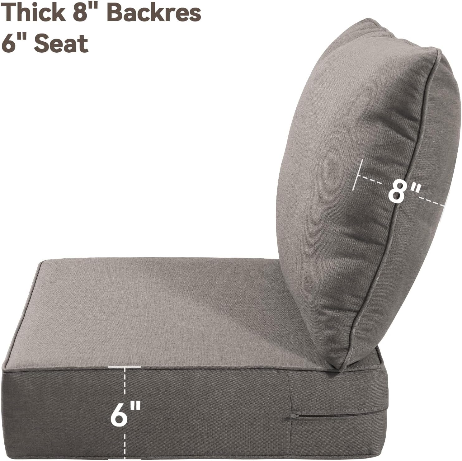6" Thick Outdoor Cushions 24x24x6, 3-Set Deep Seat Patio Cushions with Removable Cover, Waterproof & Fade Resistant Replacement for Wicker Chair, Loveseat, Sofa - Grey