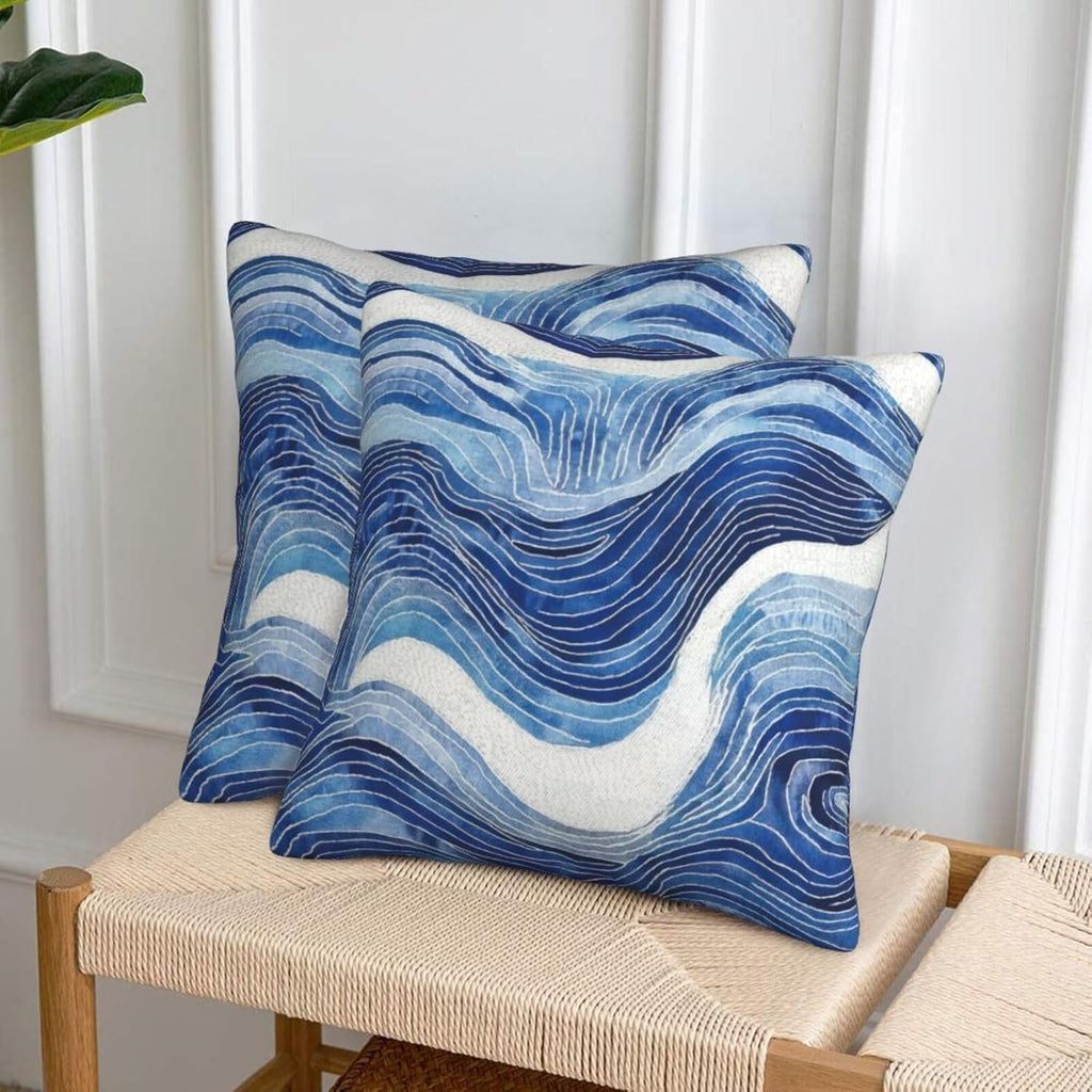 Dark Blue Navy and White Waved Pillow Covers 18x18 Inch Decorative Modern Abstract Light Blue White Pillowcases Set of 2 Farmhouse Cushion Covers for Couch Bed Sofa Farmhouse Decor