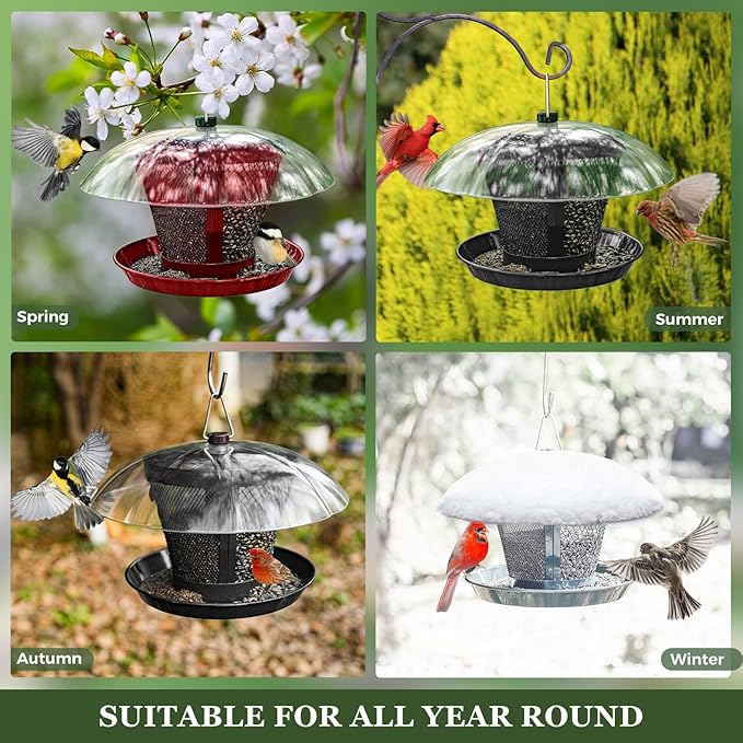 Kingsyard Bird Feeder for Outside, Dual-Use Metal Mesh Wild Bird Feeder with Weatherproof Dome Dual, 2.5 lbs Seed Capacity for Finch Cardinal