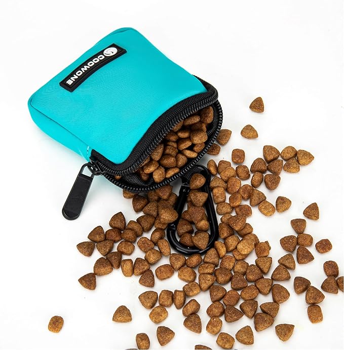 COOWONE Dog Treat Pouch Pocket Sized Pet Puppy Training Pouch for Dog Training Behavior Aids, Waterproof Nylon Fabric Dog Poop Bag Holder, Hands Free Dog Walking Bag with Metal Carabiner(Lake Green)