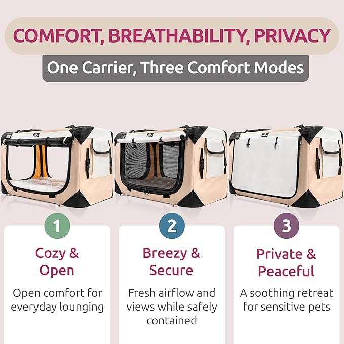 Large Cat Carrier & Dog Carrier for 2 Cats or Medium Dog. Soft Sided Pet Carrier for Travel. Collapsible, Portable with Soft Bed, Top & Side Loading, Locking Zippers, Puppy Crate & Kennel