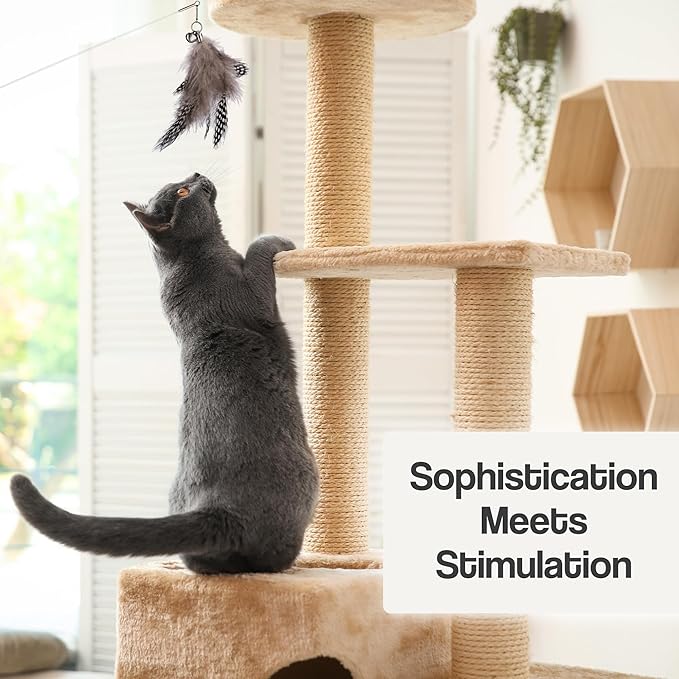 Cat Wand Toy Set – 2 Feather Teaser Wands with 4 Interchangeable Refills, 27" Flexible Wire & Wooden Handle, Interactive Play for Indoor Cats and Kittens