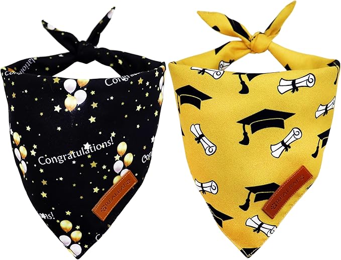 Realeaf Graduation Dog Bandanas 2 Pack, Reversible Pet Scarf for Boy and Girl, Premium Durable Fabric, Holiday Bandana for Small Medium Large and XLarge Dogs (Graduation, X-Large)