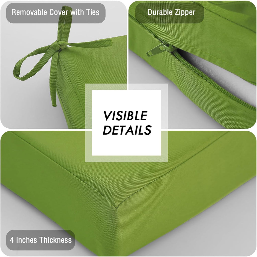 idee-home Outdoor Cushions for Patio Furniture, Outdoor Seat Cushion, Waterproof Couch Hampton Bay Deep Seat Replacement Chair Cushions for Garden Lawn Backyard Deck, 24 x 26 Green