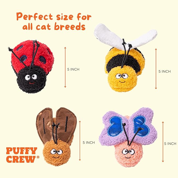 Interactive Catnip Cat Plush Toy, Insect Theme, 5'', for All Breed Size Cats (4 in 1)