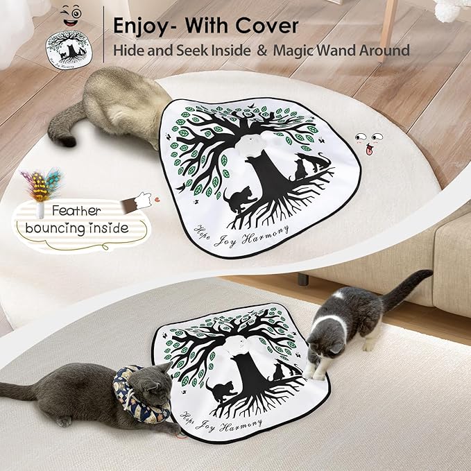 ORSDA Cat Toys for Indoor Cats 4 in 1 Interactive Automatic Cat Toys for Bored Indoor Adult Cats Kitten Toy Rechargeable 8 Hole Mice Whack-A-Mole, Hide and Seek, Moving Feather, 5PCS DIY Replacement