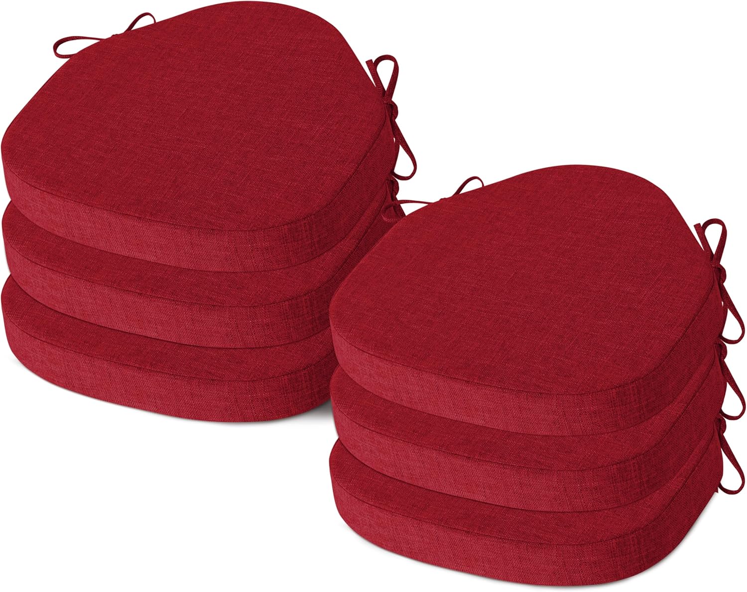 AddGrace Chair Cushions for Dining Chairs Set of 6 Windsor Kitchen Chair Cushions with Removable Textured Cover and Non Slip Bottom Indoor Chair Pads with Ties and Foam (16.5x15.5 Inches Red)