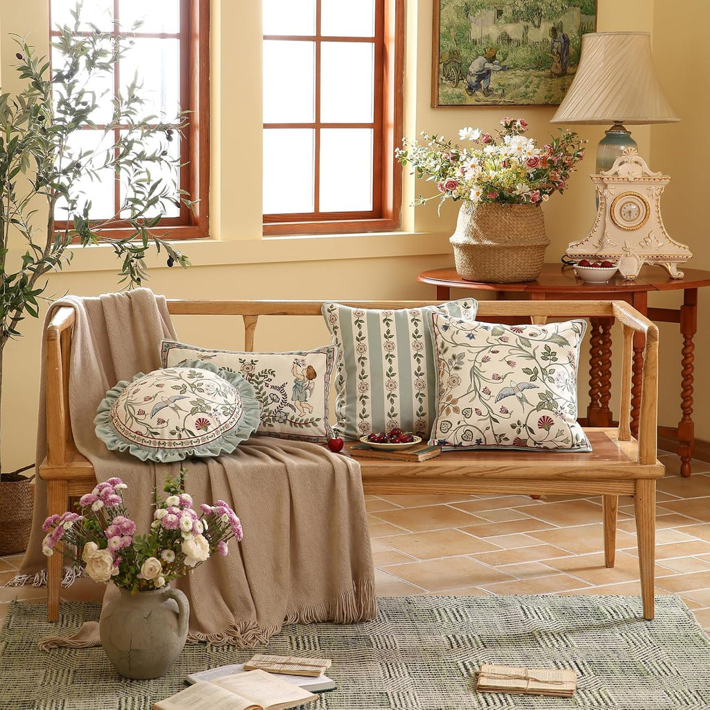 Throw Pillow Covers Pack of 1,Green Cozy Velvet Farmhouse with Flowers and Leaves Pattern Pillowcases,Decoration Square Pillows Cushion Covers for Couch Sofa Bed Car Chair,18"x18"…