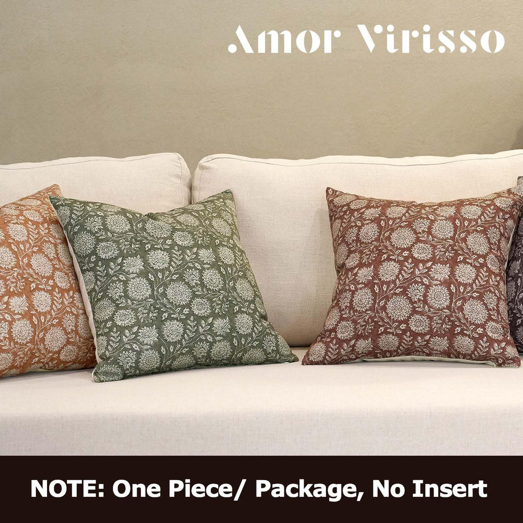 Amor Virisso Floral Pillow Covers 24x24 Throw Pillow Covers Vintage Block Print Pillow Cover Neutral Couch Pillows for Living Room Farmhouse Decorative Accent Sofa Pillows, Brown