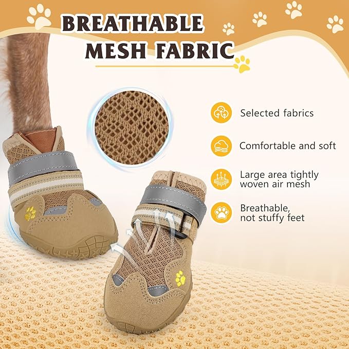 Dog Shoes for Large Medium Small Dog, Mesh Breathable Dog Shoes for Hot Pavement, Anti-Slip Dogs Boots Paw Protectors with Reflective for Outdoor Walking Indoor Hardfloors (Size 3)