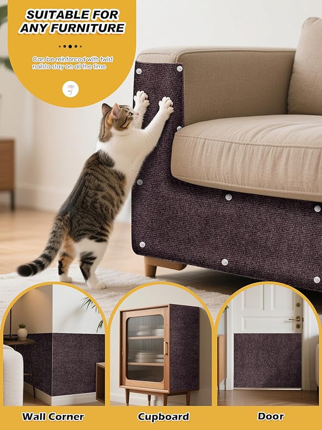 2PCS 39.4"x15.8" Cat Scratch Mat, Trimmable Self-Adhesive Carpet, DIY Climb Cat Scratcher for Furniture Couch or Wall Protector, Covering Cat Scratching Post Replacement Pads (Brown)