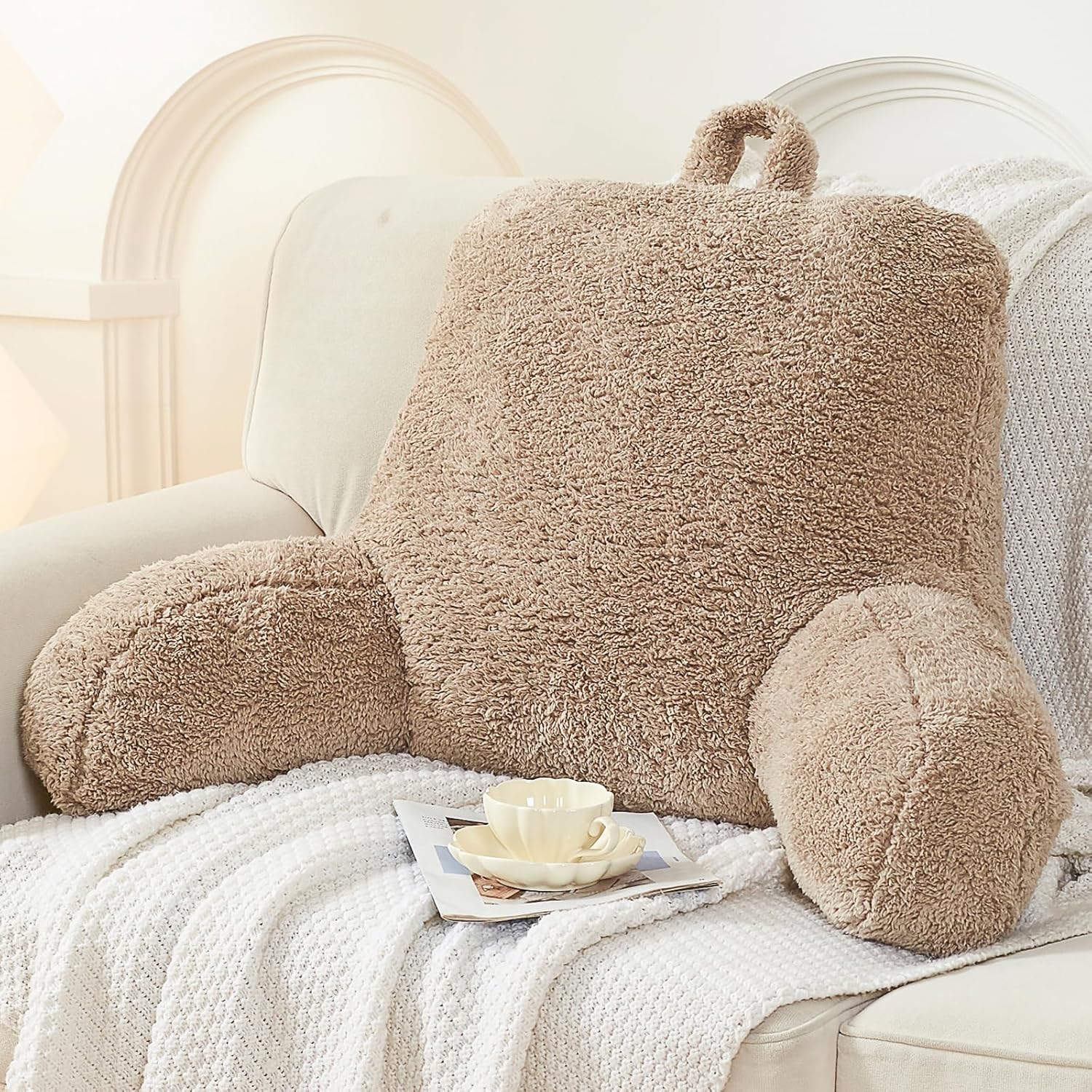 Reading Pillow for Sitting in Bed, Back Pillow Reading Pillow with Arms & Back Support, Dorm Room Essential for Girls and Boys Bed Chair Pillow