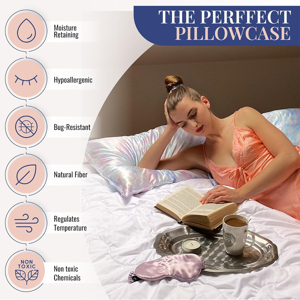 Blissy Silk Pillowcase - 100% Pure Mulberry Silk - 22 Momme 6A High-Grade Fibers - Silk Pillow Cover for Hair & Skin - Regular, Queen & King (Tie Dye, King)