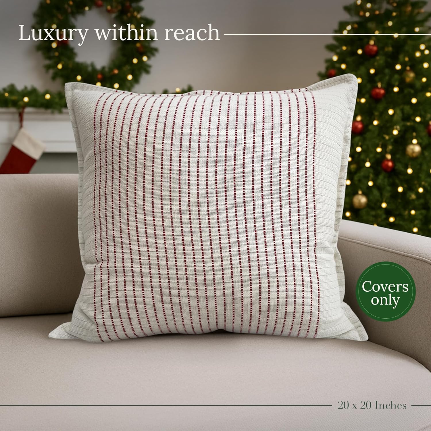 SanVia Fireside Premium Cotton Throw Pillow Covers, 20 x 20 Inches, Luxury Holiday Themed Handwoven Couch Pillow Covers, Hidden Zipper, Elegant Home Décor, Insert Not Included
