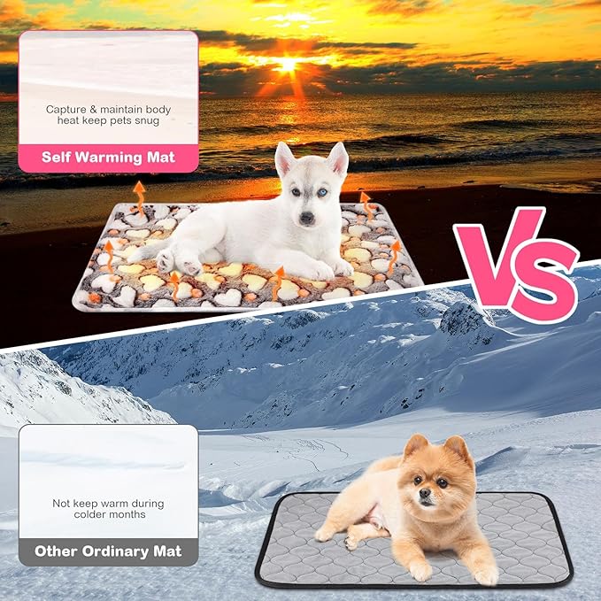 4 Pack Self Heating Cat Bed Cat Self Warming Pad with Removable Cover Extra Warm Thermal Pet Pad Washable Pet Crate Mat Anti Slip Kennel for Indoor Outdoor Pets(Heart,16 x 20 Inches)