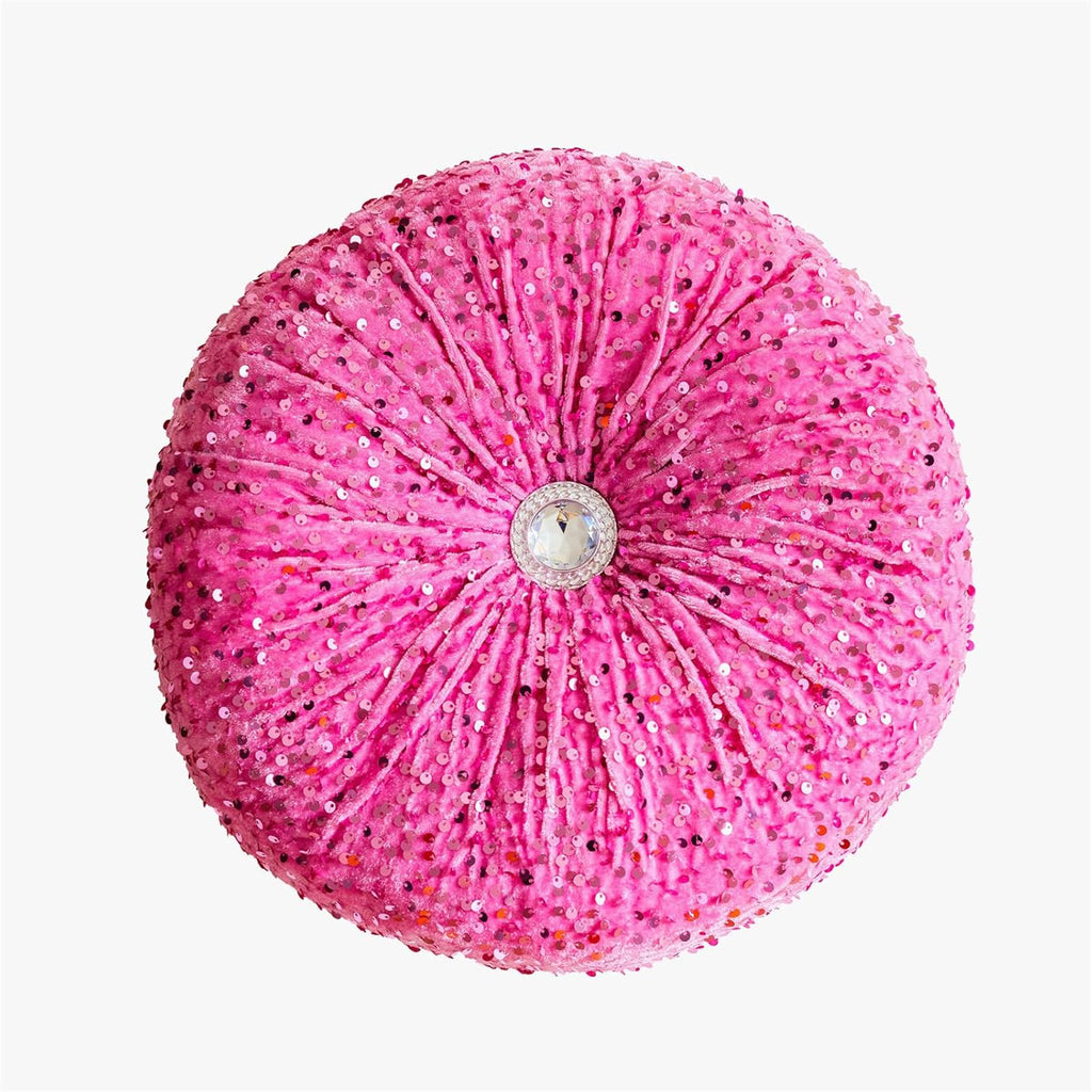 Round Throw Pillow, 13.7" Soft Glitter Sequin Pleated Pumpkin Decorative Round Pillow Circle Floor Pillow Cushions for Sofa Bed Chair Living Room Floor Home Decoration, Rose Red