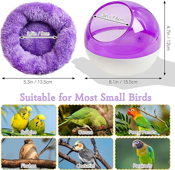 kathson Plastic Bird Nest Chewproof Small Bed with mat Hanging House Hut Bird Cage Breeding Hatching Nest Washable Parakeet Nest for Parrot Budgie Love Bird Canary (Purple)