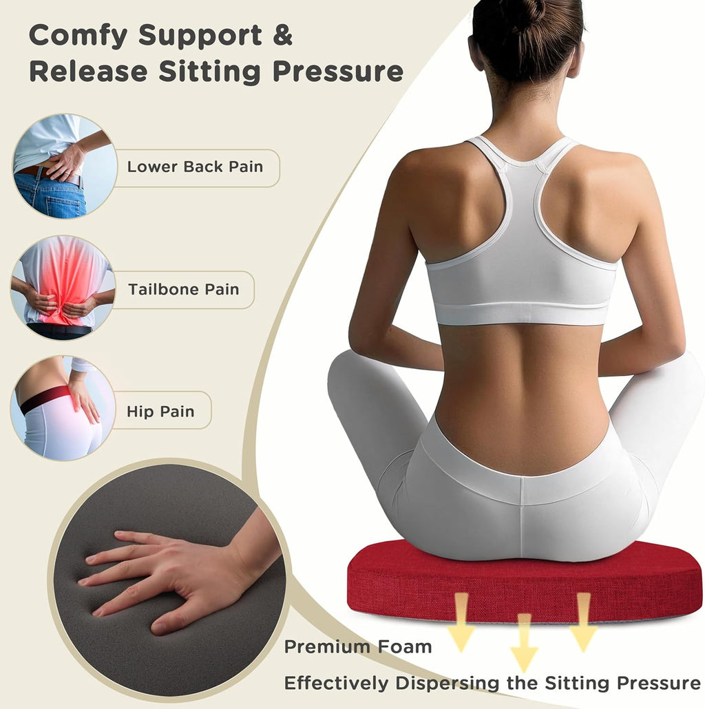 AddGrace Chair Cushions for Dining Chairs Set of 6 Windsor Kitchen Chair Cushions with Removable Textured Cover and Non Slip Bottom Indoor Chair Pads with Ties and Foam (16.5x15.5 Inches Red)