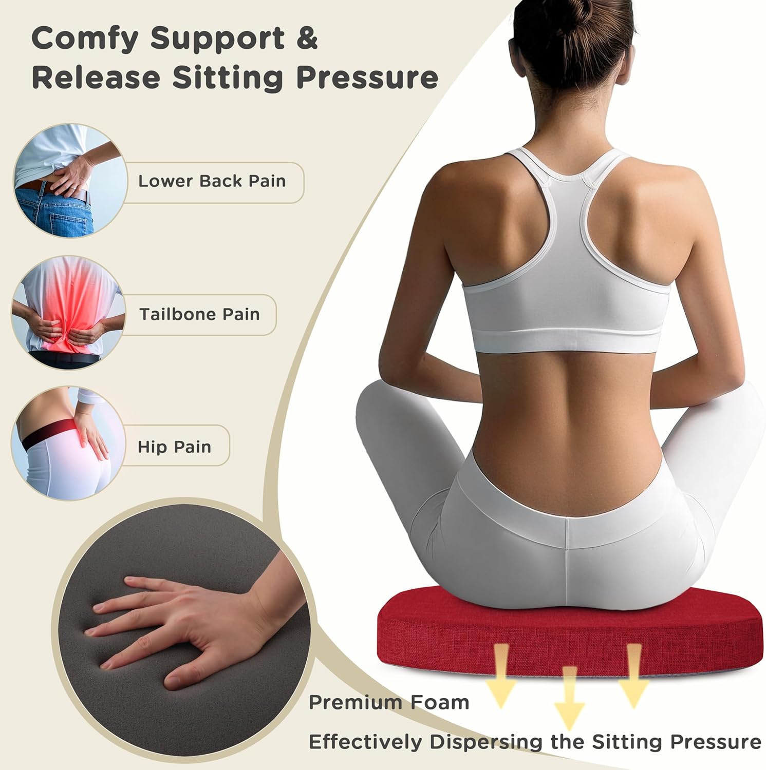 AddGrace Chair Cushions for Dining Chairs Set of 6 Windsor Kitchen Chair Cushions with Removable Textured Cover and Non Slip Bottom Indoor Chair Pads with Ties and Foam (16.5x15.5 Inches Red)