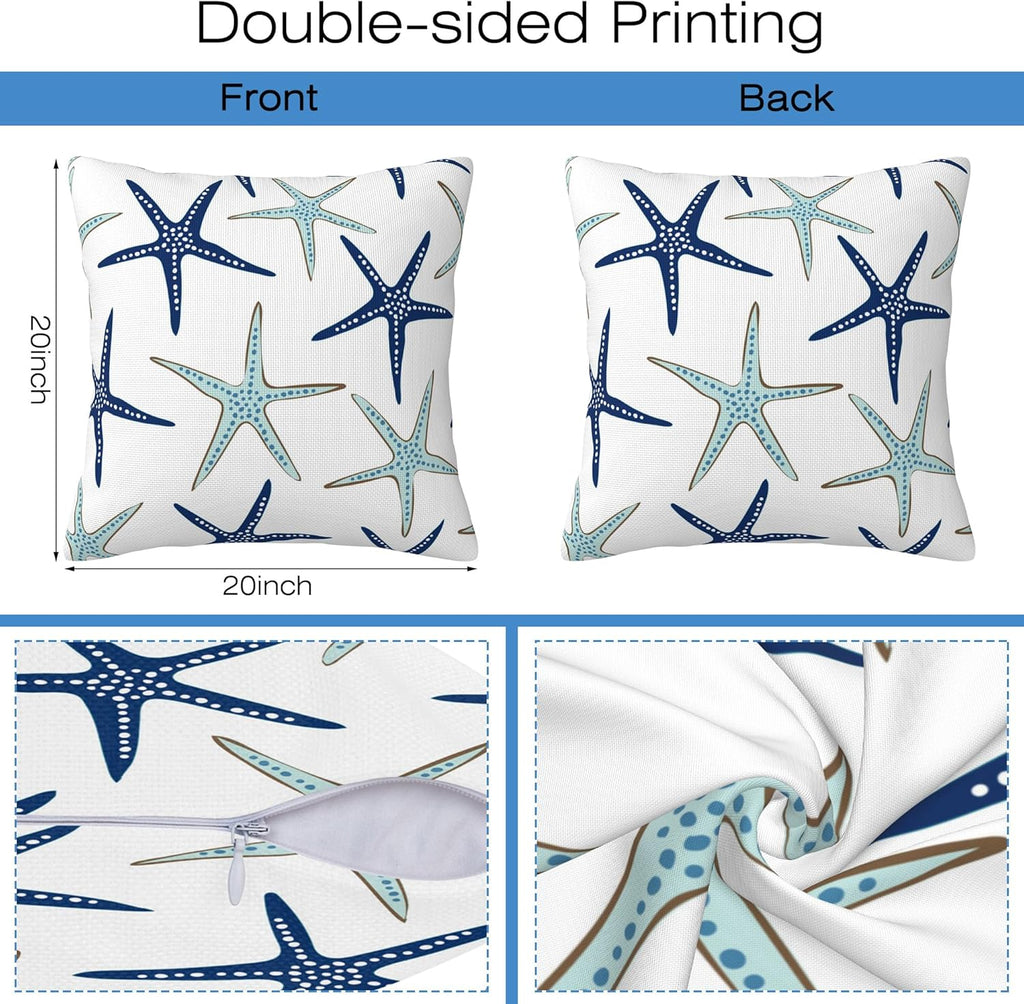 Throw Pillow Covers Nautical Starfish Pillow Covers 20x20 Inch Set of 2 Navy Blue and Turquoise Sea Stars Throw Pillows Decorative Pillow Cases Cushion Covers for Bedroom Livingroom