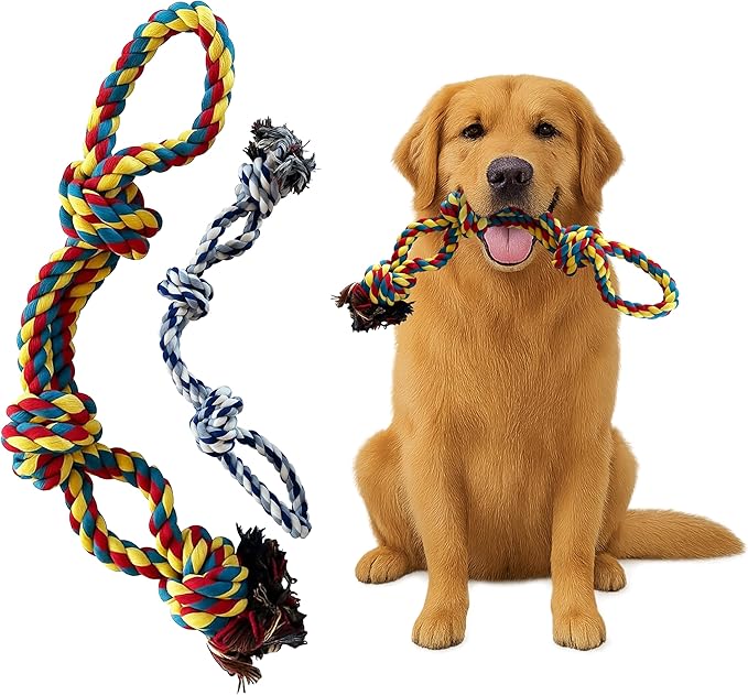 Pup Quartet Dog Rope Toy for Aggressive Chewers 2-Pack Tug of War Dog Toy with Thick Knots Heavy Duty Rop Toys for Dogs – Indestructible Rope Chew Toys for Medium & Large Dogs