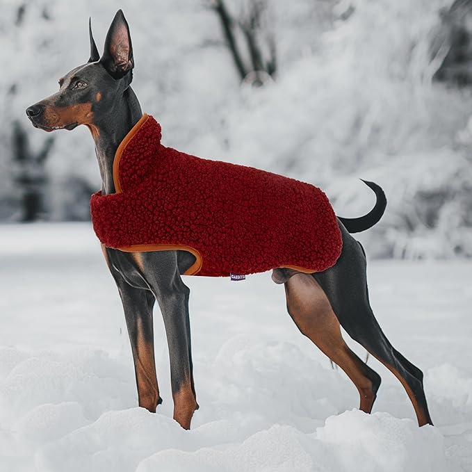 cyeollo Warm Dog Coat Fleece Sherpa Winter Sweater Coats, Turtleneck Reversible Jackets for Small Medium Large Dogs with Leash Hole, Soft Cold Weather Vest, Burgundy, XXL