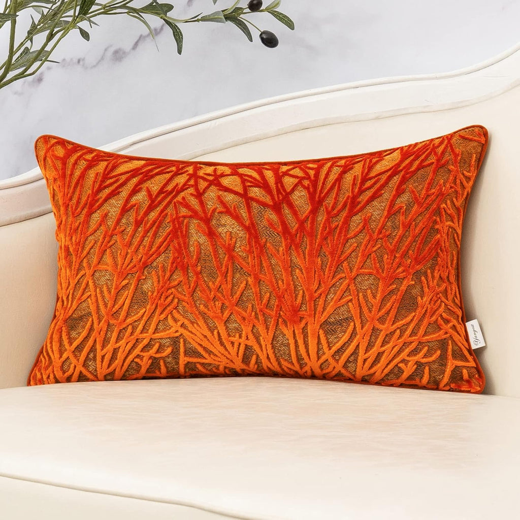 Yangest Orange Throw Pillow Cover Velvet Cushion Cover Branches Rectangular Pillowcase for Sofa Couch Bedroom Living Room, 12x20 Inch