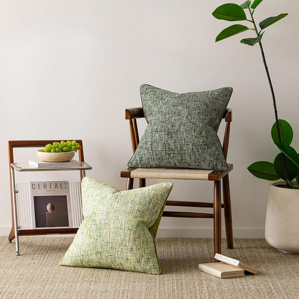 A Moment Christmas Dark Green Reversible Pillow Covers 2 Pack - Farmhouse Chenille Throw Pillows, Neutral Textured Decorative Throw Pillow Covers with Border for Couch Sofa Bed (12x20 Inch, No Insert)