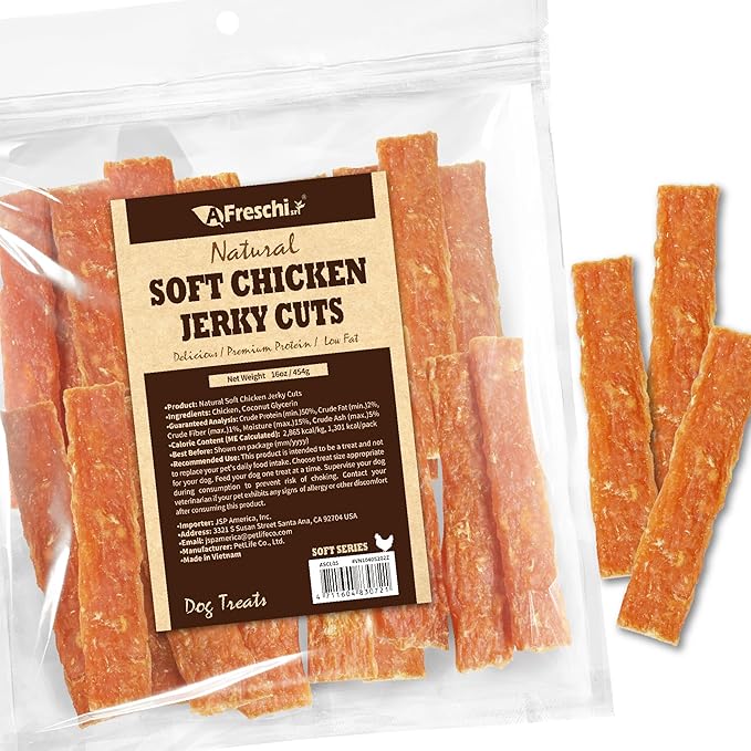 Afreschi Natural Soft Chicken Jerky Cuts 16 oz, Dog Treats, All Natural, Hypoallergenic & Grain-Free, High-Protein, Healthy & Easily Digestible, Soft Texture