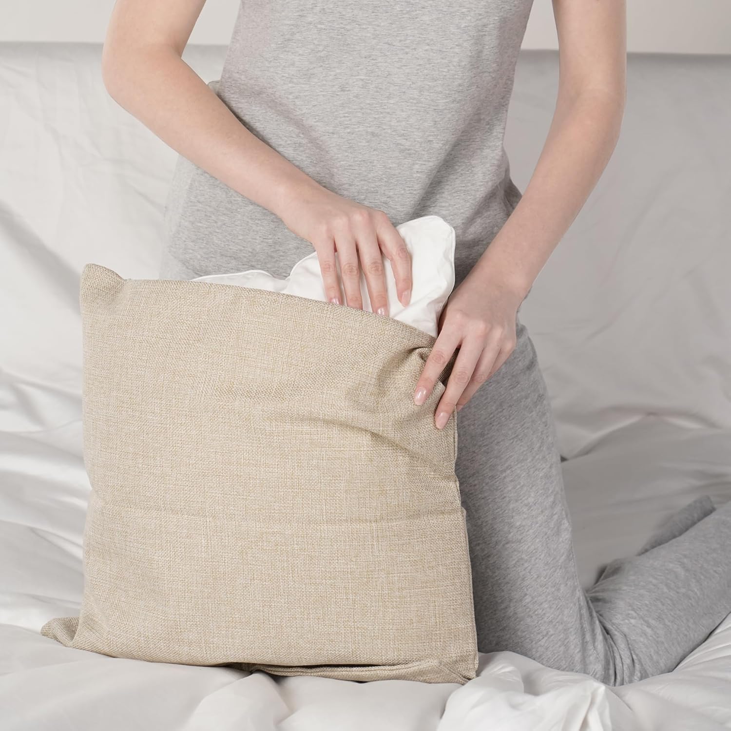 Oubonun 28 x 28 Euro Pillow Inserts with 100% Cotton Cover - Square Interior Sofa Decorative Throw Pillow Insert Set of 2 - White Couch Pillow