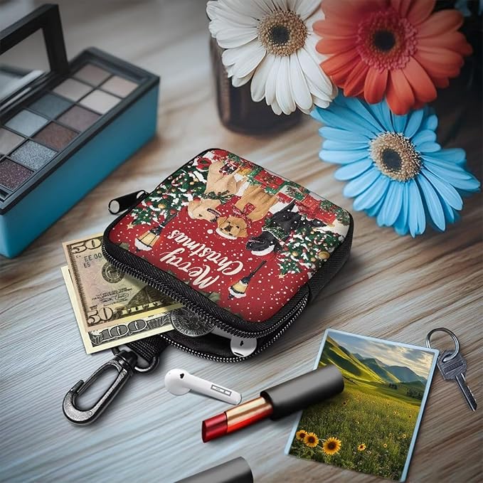 KEIAHUAN Christmas Dogs Hands Free Dog Treat Bags Training Pouch Puppy Training Small Bag with Carabiner Phone Pocket Small Coin Purse Change Pouch