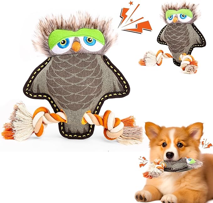Tough Durable Squeaky Dog Toys for chewers Interactive to Keep Them Busy, Funny Tug of War Dogs Toy for Small Medium Large Cute Birthday Gift (New Owl)