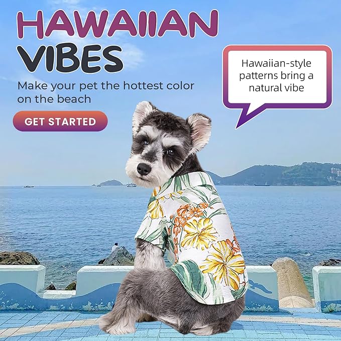 Hawaii Dog Shirt, Pet Summer T-Shirts Dog Style Floral Breathable Cool Clothes Hawaiian Shirts for Small Dogs and Cats Owner and Pet Shirts are Sold Separately