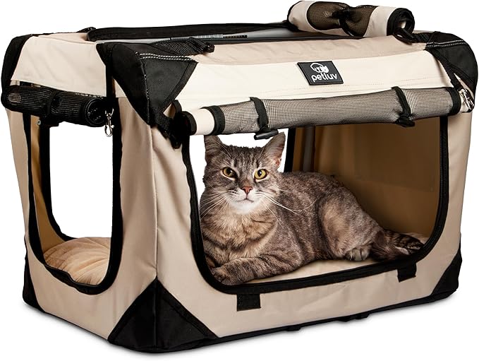 Medium Cat Carrier & Dog Carrier for Most Cats or Small Dog. Soft Sided Pet Carrier for Travel. Collapsible, Portable with Soft Bed, Top & Side Loading, Locking Zippers, Puppy Crate & Kennel