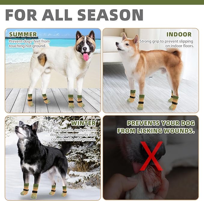 KOOLTAIL Dog Socks for Hot/Cold Pavement to Prevent Licking Paws,Dog Boots&Paw Protector for Hardwood Floors Anti Slip,Traction Control No Twist Grip Booties for Small Medium Large Senior Dogs