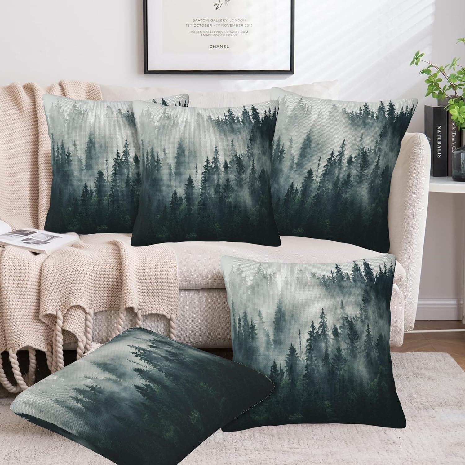 Misty Forest Throw Pillow Cover Case Foggy Forest Throw Pillows Set of 2 Super Soft Pillow Covers 18x18 Inches Farmhouse Home Decor for Living Room Bedroom Sofa Couch Cushion Cover
