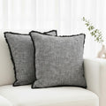 18×18 Grey Textured Cotton Throw Pillow Covers with Decorative Fringe Boho Farmhouse Cushion Cover with Tassels Linen Like Accent Pillowcases for Bed Couch Chair Sofa Living Room, Set of 2