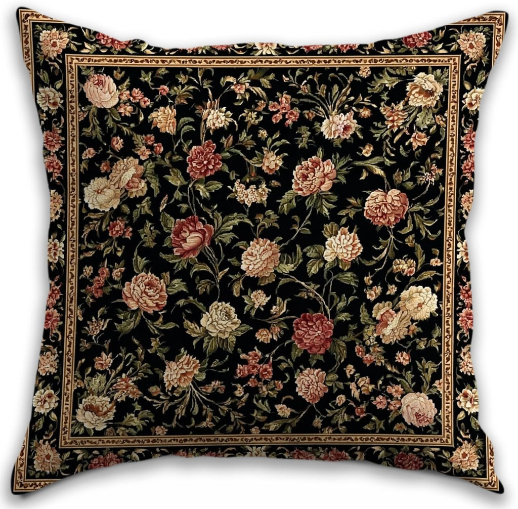 Bohemian Pillow Covers | Vintage Floral & Carpet Design | Double Sided Blue White Decorative Pillowcases for Couch, Bed | Indoor Outdoor Boho Home Decor (Black, 18x18inches)