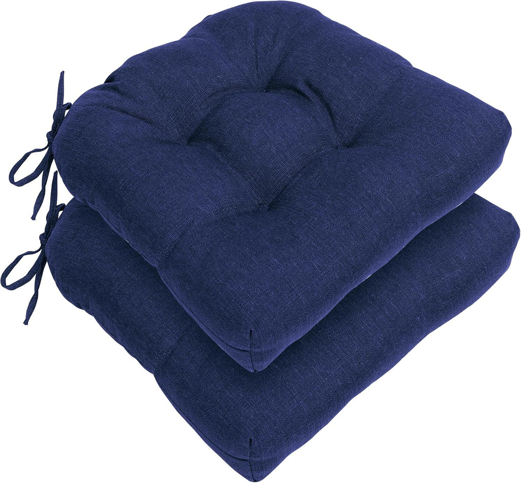 RACE LEAF Outdoor Seat Cushions Set of 2, 17" x 17" Square Patio Cushions, Plump Filling Tufted Water-Resistant Olefin Chair Seat Cushion with Ties for Non-Slip Support, Navy