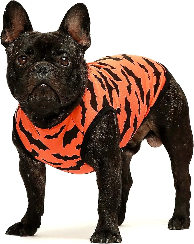 Fitwarm 100% Cotton Halloween Dog Clothes Scary Bat Dog Costumes Doggie Shirts Puppy Shirt Pet Vest Tank Top Cat Tee Orange Large