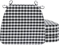 AAAAAcessories D-Shaped Chair Cushions, 2" Thick Dining Chair Pads with Ties and Removable, Machine-Washable Cover, 17" x 16", Set of 4, Checkered Black/White