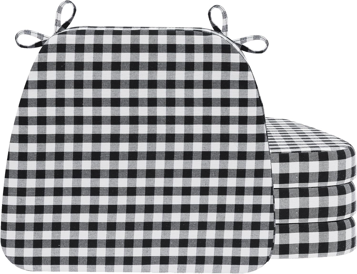 AAAAAcessories D-Shaped Chair Cushions, 2" Thick Dining Chair Pads with Ties and Removable, Machine-Washable Cover, 17" x 16", Set of 4, Checkered Black/White