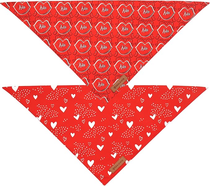 Realeaf Valentine's Day Dog Bandanas 2 Pack, Reversible Heart Dog Scarf for Boy and Girl, Premium Durable Fabric, Holiday Love Bandana for Small and Medium Dogs Cats Pets (Small)