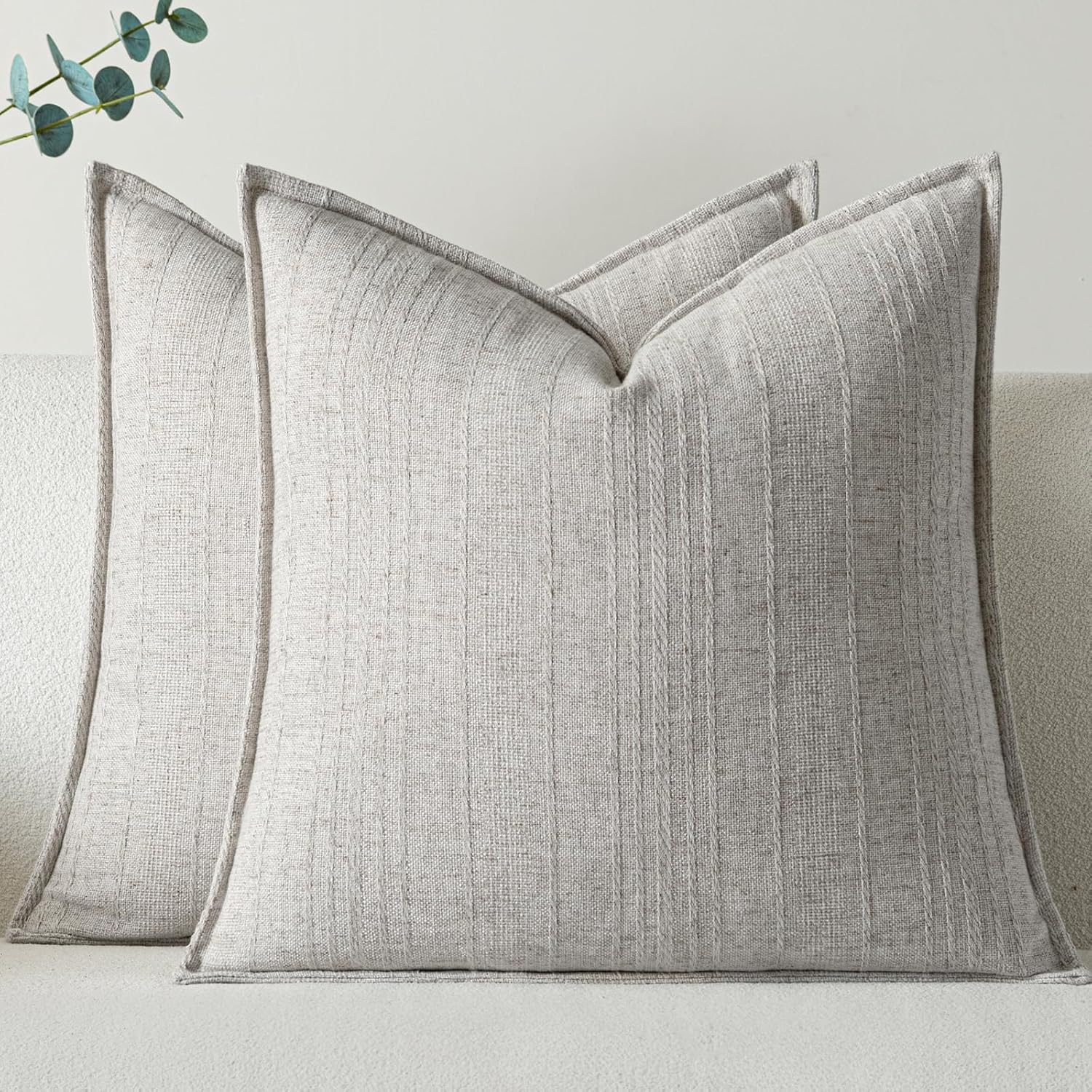 a moment Linen Pillow Covers Set of 2,Boho Farmhouse Throw Pillowcases Neutral Textured Decorative Covers for Couch Sofa, Linen Blend Accent Case Cushion Living Room Home Decor 26"x26" Beige Grey