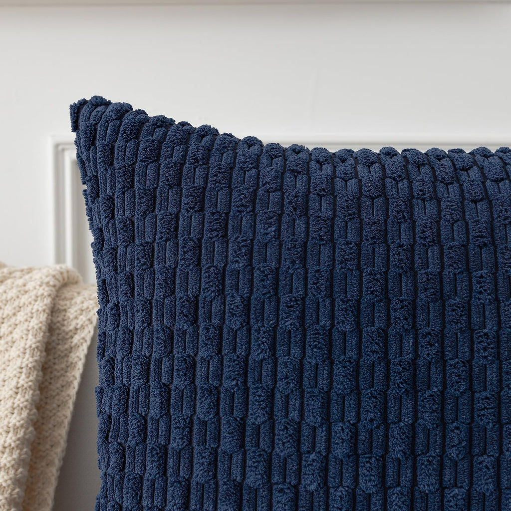 Kevin Textile 12x24 Inch Pillow Cover 1 Pack Boho Decorative Soft Striped Corduroy Lumbar Farmhouse Color Accent Rectangle Cushion Case for Living Room Couch Sofa Bed, Navy Blue