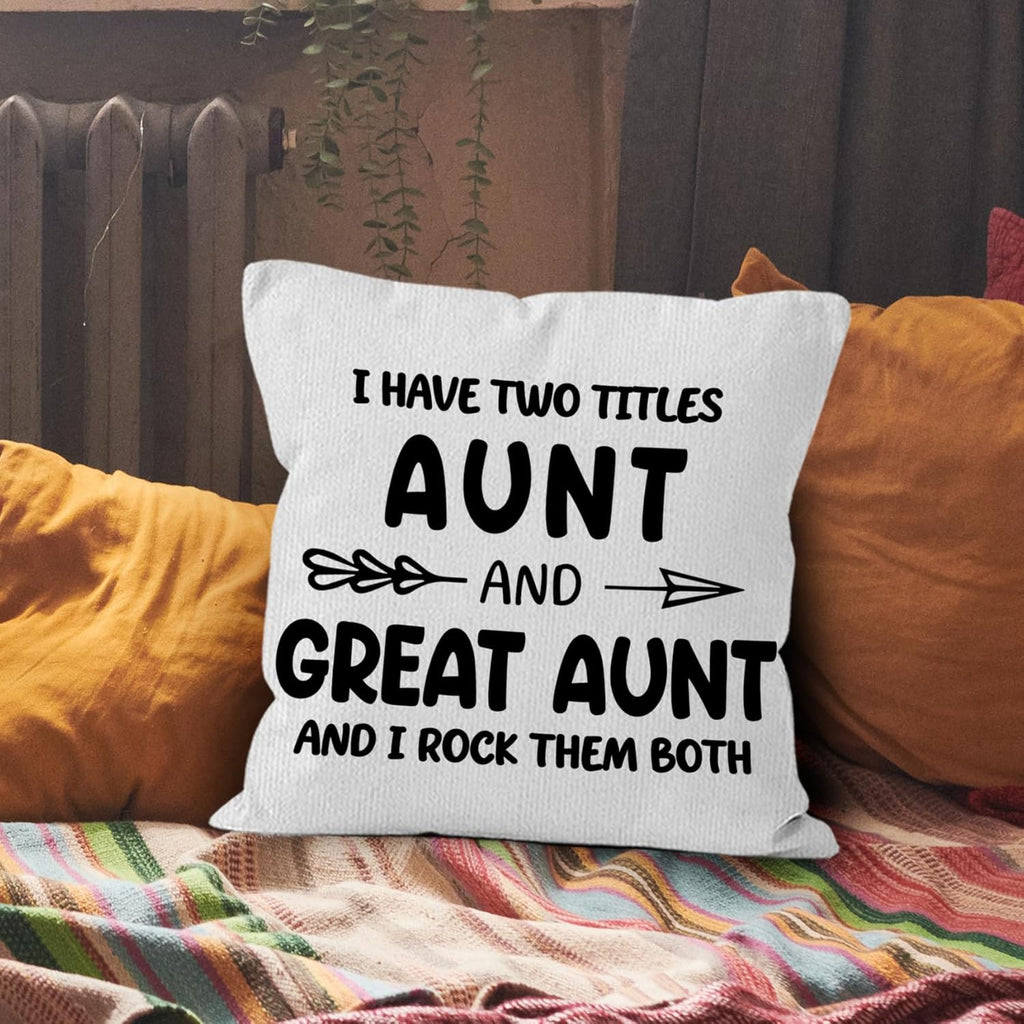 Great Aunt Gifts Throw Pillow Covers 18x18,Christmas Great Aunt Auntie Pregnancy Announcement Decorative Decorations Pillow Covers for Home Bedroom, Gift for Aunt Auntie
